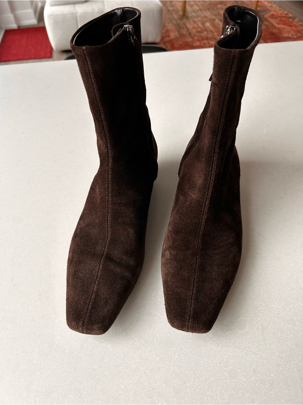 Massimo Dutti Dark Brown Suede Mid-Calf Ankle Boots